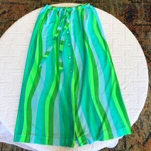 Vintage Sandcastle Striped Swim Cover Up Skirt Lg Blue Green USA 80s90s Festival